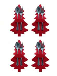 4 件装圣诞树餐具架袋、圣诞银器架口袋、勺子叉子袋收纳袋，适用于节日圣诞节派对餐桌装饰装饰品、家居装饰、圣诞礼物、家居礼物、房间装饰 - 彩色 - 查看 4