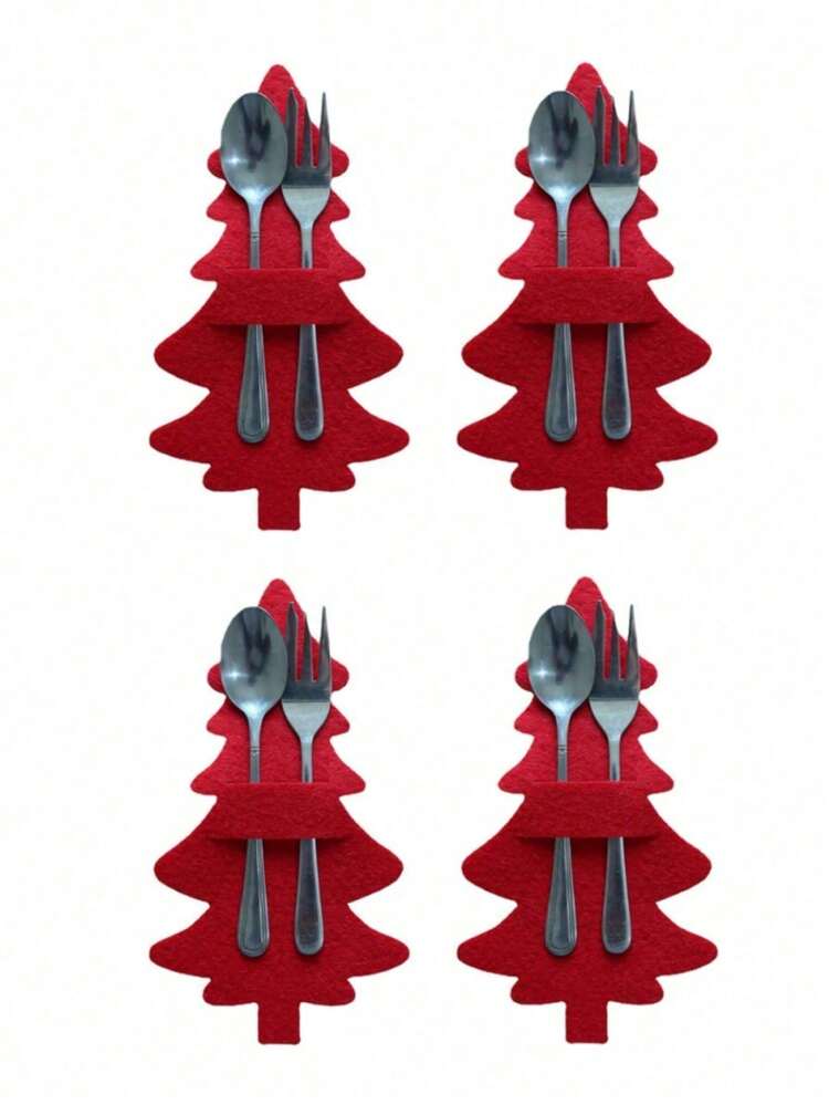 4pcs Christmas Tree Cutlery Holder Pouch, Christmas Silverware Holders Pockets, Spoon Fork Bags Organizer For Holiday Xmas Party Dinner Table Decorations Ornament, Home Decoration, Christmas Gifts, Home Gifts, Room Decoration - Multicolor - View 4