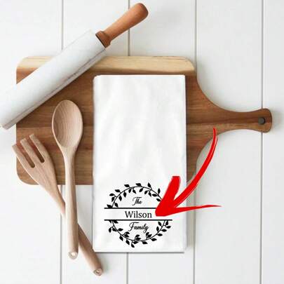 1pc Personalized Printed Tea Towel With Wreath Wedding Gift For Kitchen Family Name Printed Tea Towel Custom Name Date Bridal Shower Gift