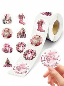 500 张粉色圣诞圆形贴纸，纸质圣诞老人雪人设计标签礼品标签装饰贴花，非常适合信封封口工艺品卡片礼品盒装饰圣诞派对用品，圣诞装饰家居 2024 年礼物新年 2025，圣诞节 - 彩色 - 查看 2