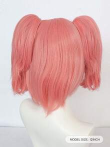 万圣节女士短款粉色双马尾假发，成人耐热合成假发，带刘海，双可拆卸马尾，适合日常派对学校使用，哥特式洛丽塔假发，甜美可爱的公主动漫角色扮演假发，带刘海，经典时尚短款鲍勃假发，带双下巴爪形马尾，适合派对服装假发，女士节日感恩节生日礼物，适合新年 - 粉色 - 查看 2