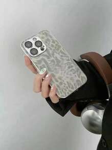 Fashion New Silver-Gray Sheepskin Leopard Print Electroplated PU Leather TPU Shockproof Phone Case Protective Cover Compatible With IPhone 11/12/13/14/15/16/Pro Max