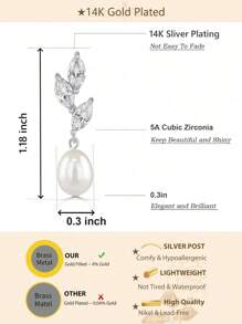Boucles d'oreilles en perle pour femmes Boucles d'oreilles en or délicates pour femmes Boucles d'oreilles pendantes en cubique zircone plaquées or/argent 14 carats Pendentifs à clips Perles Bijoux simples pour tous les jours Cadeaux