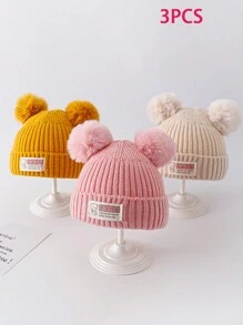 1 件冬季保暖可爱新生儿帽子，针织帽，适合婴幼儿男孩女孩 - 白色 - 查看 14