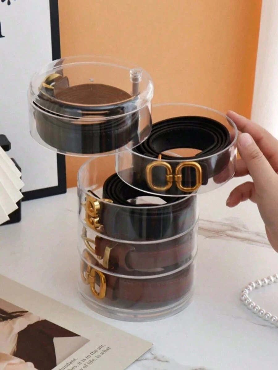 1 件旋转多层女士皮带收纳盒，透明展示盒，用于项链、手链等配饰 - 彩色 - 查看 1