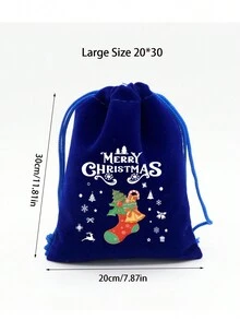 1 套/10 件全新海军蓝圣诞糖果礼品袋、抽绳零食收纳袋、圣诞苹果礼品包装袋、随机图案组合、圣诞 - 寶藍色 - 查看 5