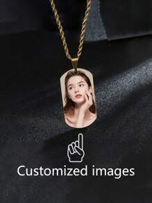 Collar de placa militar personalizado de acero inoxidable, grabado por láser con foto de la pareja en ambos lados, regalo para la esposa, Acción de Gracias - Multicolor - Ver 5