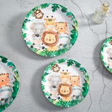 Juego de vajilla desechable con motivo de animales de la jungla, platos, servilletas y vasos de 7/9 pulgadas, regalos, suministros y decoraciones para fiestas de cumpleaños, platos, servilletas y vasos de papel desechables aptos para fiestas con tema de cumpleaños - Multicolor - Ver 5