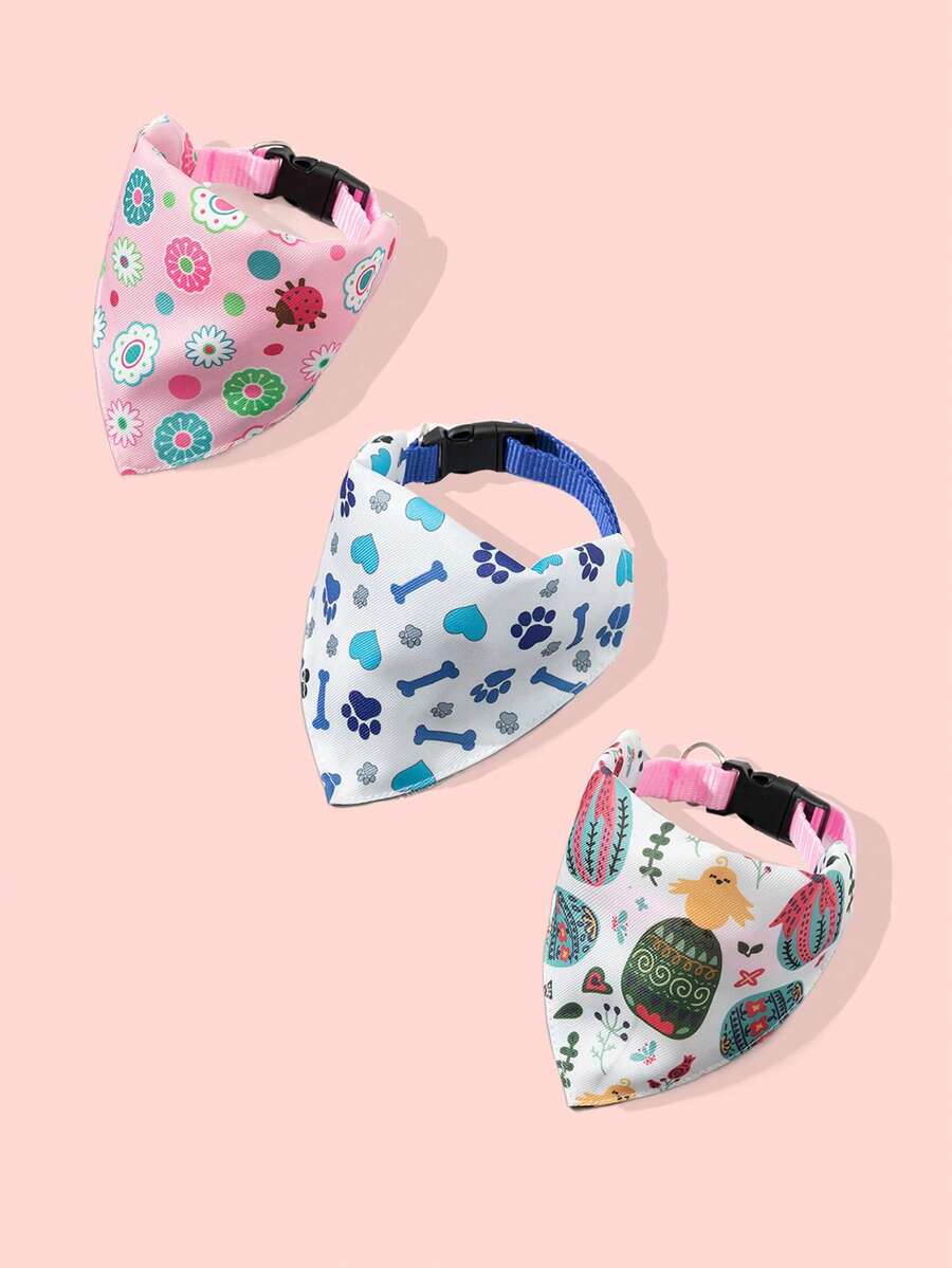 3 Packs Pet Triangular Bandanas With Cute Bone Pattern Series Pet Bib