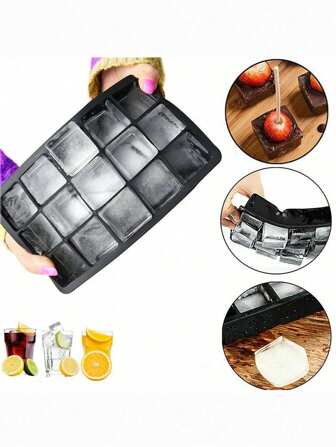 1 件装安全硅胶冰块托盘，带 PP 盖，易于使用 15 槽黑色冰块制作托盘，适用于冰箱