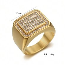 1pc New Hip Hop Style Titanium Steel Electroplated Rhinestone Square Ring, Personalized Statement Jewelry - Stainless Steel Accessories - View 6