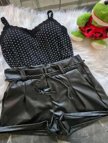 Blouse And Leatherette Shorts Kit - 淺粉色 - 查看 4