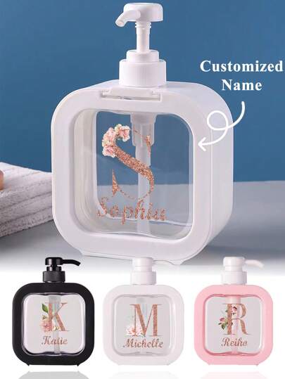 Customized Name 500ml Clear Soap Dispenser Refillable Shampoo Conditioner Shower Gel Bottle Press Type Liquid Toiletries Lotion Storage Container Large Capacity Bath Pump Bottle Hand Sanitizer Body Wash Jar Home Bath Supply Accessories