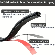 6m Roll 9*6MM TPE Windproof And Sound Insulation Self-Adhesive Anti-Theft Door Seal Strip, Luxury Solid Color Arched Door Gap Sealing Strip Which Can Be Cut Easily And Has Good Viscosity