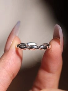 1 件 925 纯银简约链式可调节情侣戒指，轻巧奢华，适合日常休闲和办公室佩戴，可叠戴 - 銀色 - 查看 2