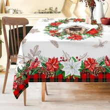 1pc Christmas Table Cloth For Rectangle Tables, Christmas Tablecloth - Flower Buffalo Plaid Christmas Decor - Water Resistant Holiday Christmas Decorations For Home, Party, Kitchen - Multicolor - View 5