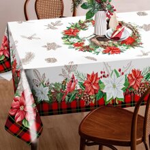 1pc Christmas Table Cloth For Rectangle Tables, Christmas Tablecloth - Flower Buffalo Plaid Christmas Decor - Water Resistant Holiday Christmas Decorations For Home, Party, Kitchen - Multicolor - View 6