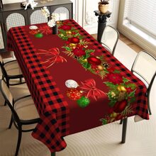 1 pieza Mantel con estampado de cuadros navideños - Impermeable, resistente al aceite y al calor, de poliéster tejido a máquina con forma rectangular para la mesa de comedor y la mesa de café - Multicolor - Ver 12