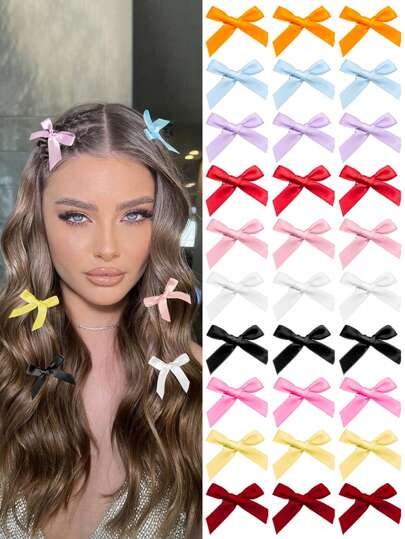 60/30pcs Women Hair Clips Colorful Ribbon Bow Barrettes, Sweet Girly Silk Hair Pins, Elegant Princess Scrunchie Ballerina Y2K Hair Accessories For Daily Use, Cute Mini Hair Bows Valentine's Day Claw Clips, School Stuff, College, Winter Outfit For Women, Head Accessories