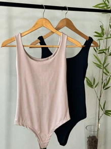 Kit 2 Women's Strappy Bodysuit With Suplex Tank Top And Basic Double Lining - 米色 - 查看 1