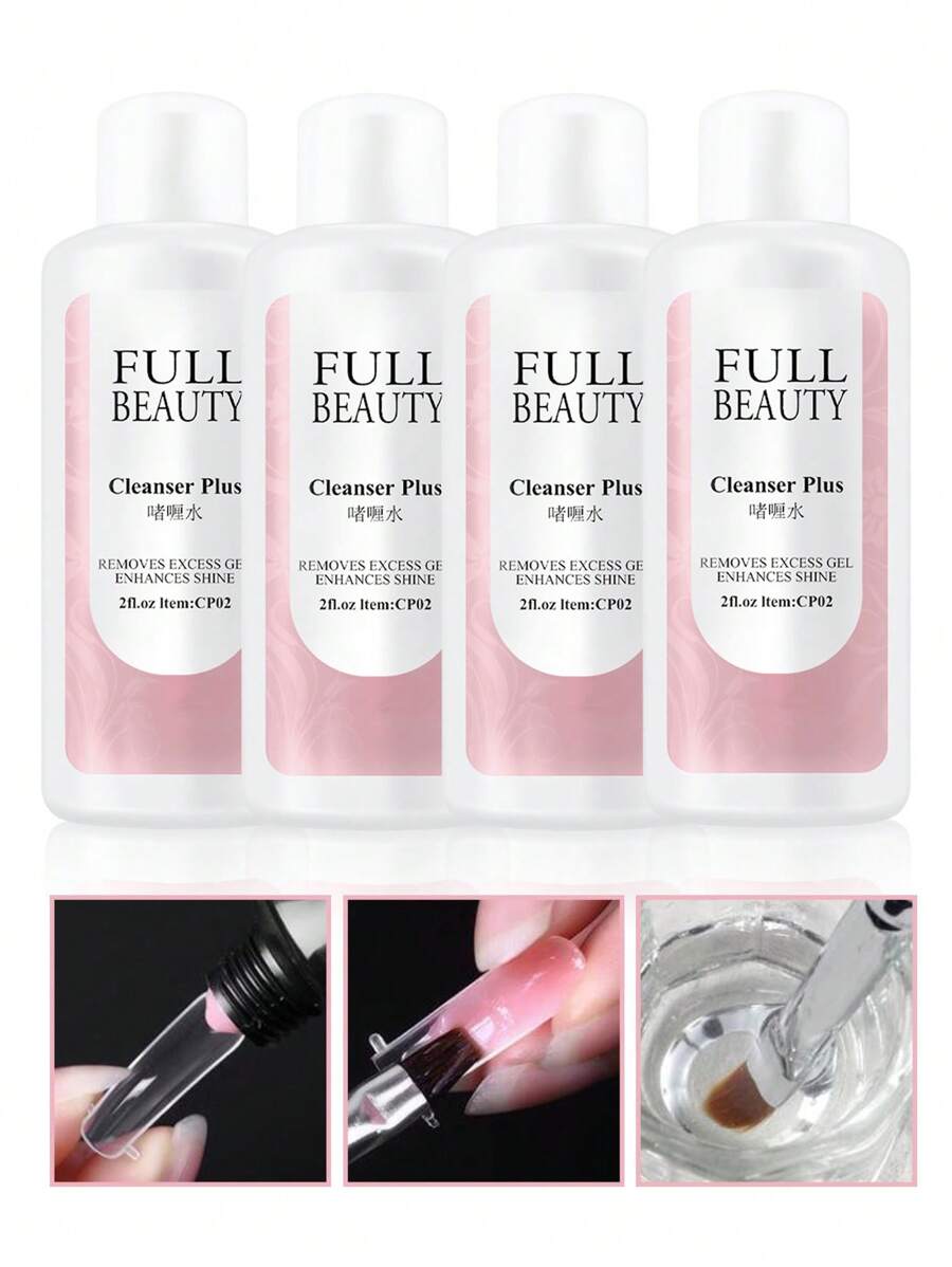 FULL BEAUTY 4瓶装丙烯酸指甲凝胶卸甲液，适用于卸除UV延长凝胶，配有指甲刷、切片凝胶指甲油、美甲清洁剂和指甲卸甲液。 - 彩色 - 查看 1