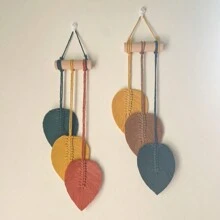 1pc Macrame Leaf Wall Hanging, Bohemian Woven Tapestries Leaves Wall Art, Boho Tassels Hanging Decorative Ornament Room Decor For Nursery, Bedroom Living Room Dorm Decoration, Home Decor, Room Decor, Wall Decor Gifts Birthday Graduation