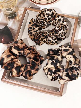 3 pezzi di scrunchie vintage eleganti, lacci per capelli in tessuto a stampa leopardata, adatti per code di cavallo, cerimonia del tè e uso quotidiano