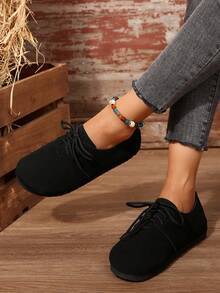 Giày bệt đế mềm đơn giản, thoải mái, buộc dây, thời trang xuân/thu mới cho nữ cỡ lớn 35-43 - màu đen - Xem 4