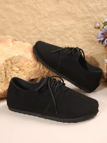 Giày bệt đế mềm đơn giản, thoải mái, buộc dây, thời trang xuân/thu mới cho nữ cỡ lớn 35-43 - màu đen - Xem 3