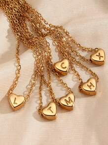 1 pieza Collar con colgante de letra A-Z con corazón de acero inoxidable, elegante collar con colgante en forma de corazón y letra, adecuado para uso diario casual de chicas, regalo de fiesta festiva