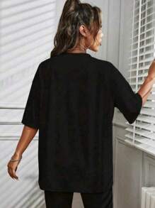 The End Women's Oversized T-Shirt 100% Cotton Casual Workout Top - 黑色 - 查看 2