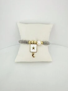 1 件时尚银色雪花和铜珠珠光串珠心形和吊坠装饰手链，适合女性日常佩戴 - 銀色雪花片手鍊 - 查看 7