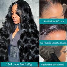 13x4 HD Transparent Lace Frontal Wigs Human Hair For Women Brazilian Virgin 180 Density Bleached Knots Wigs Human Hair Pre Plucked With Baby Hair Natural Black Body Wave Lace Front Wigs Human Hair