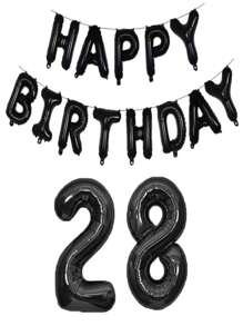 黑色生日快乐数字铝箔气球成人生日派对装饰10 11 14 15 16 18 25 30 35 40 50 60 70岁，圣诞节 - 黑色 - 查看 37