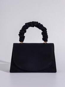 优雅的皱褶手提包，适合正式礼服和派对的高级手拿包，智能手机、口红的完美配饰，适合活动的时尚女包 - 黑色 - 查看 3