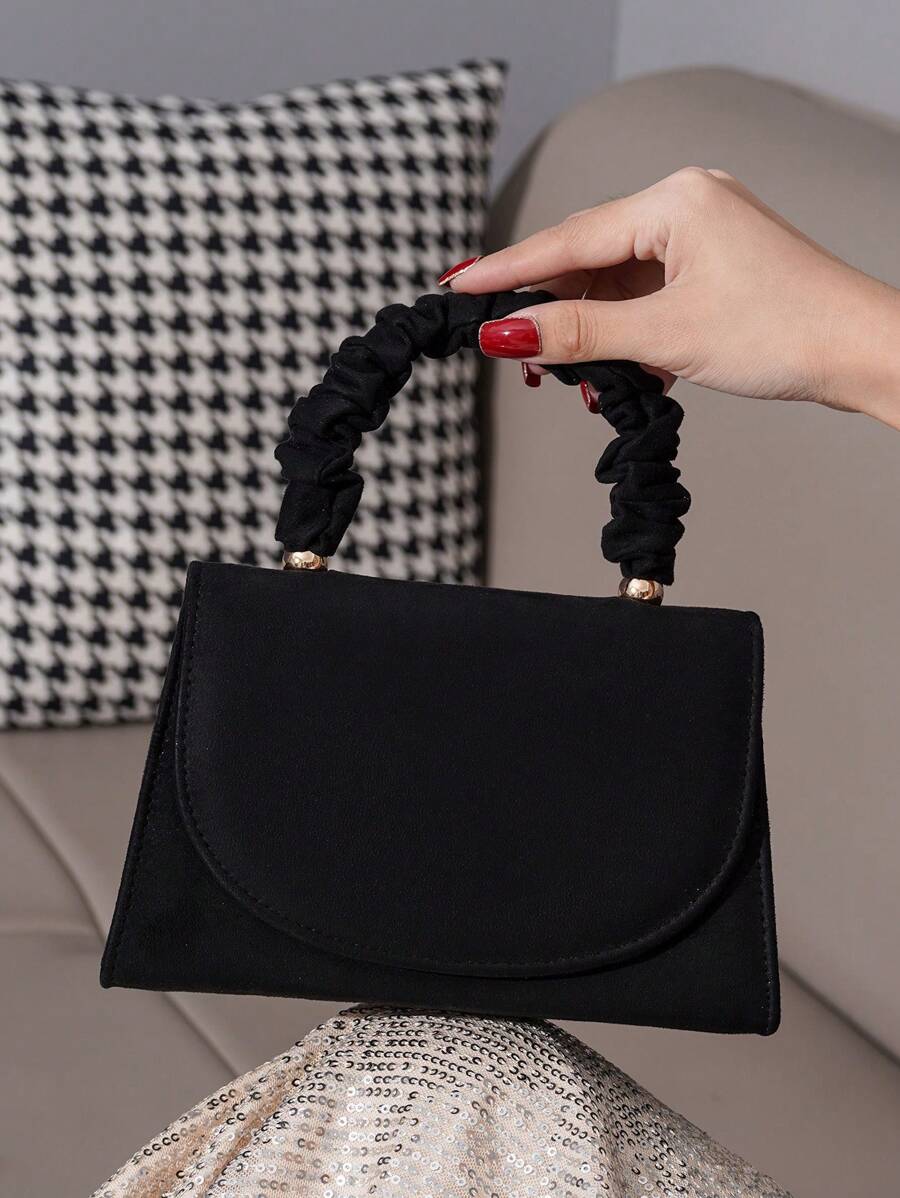 优雅的皱褶手提包，适合正式礼服和派对的高级手拿包，智能手机、口红的完美配饰，适合活动的时尚女包 - 黑色 - 查看 1