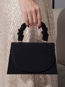 优雅的皱褶手提包，适合正式礼服和派对的高级手拿包，智能手机、口红的完美配饰，适合活动的时尚女包 - 黑色 - 查看 2