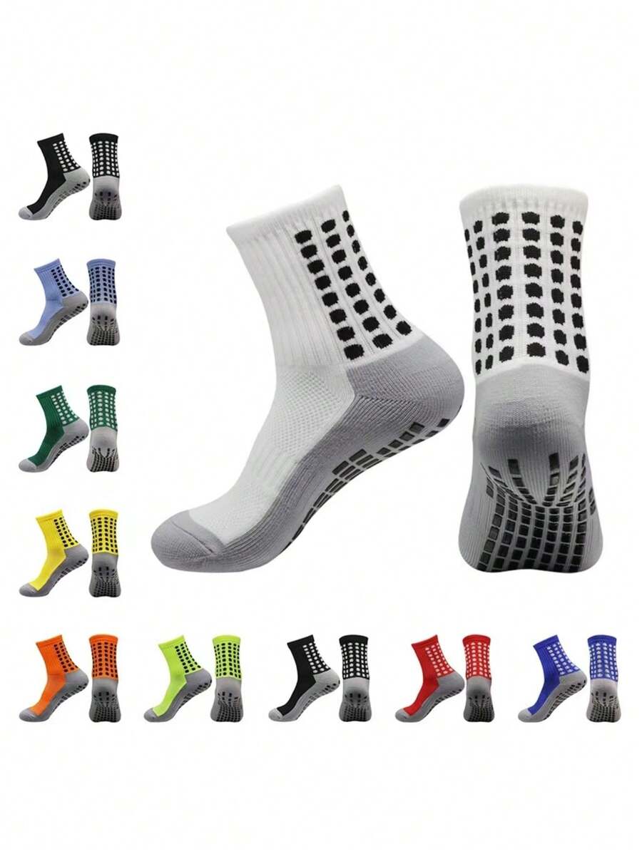 1/2 双男士中筒运动袜，时尚舒适黄色橡胶鞋底防滑减震透气，适合各种运动和锻炼 - 彩色 - 查看 1