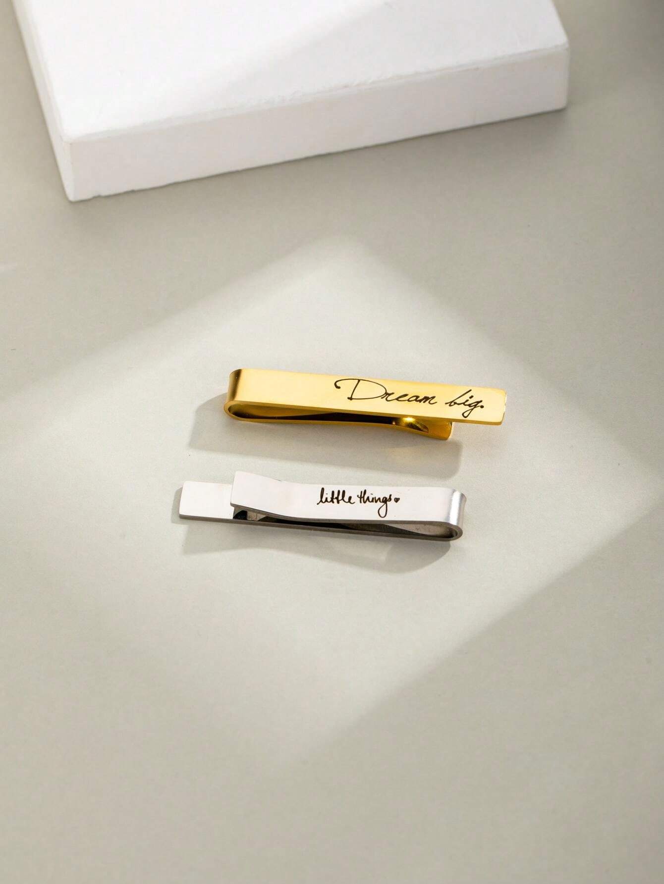 1pc Customized Handwritten Tie Clip, Stainless Steel Personalized