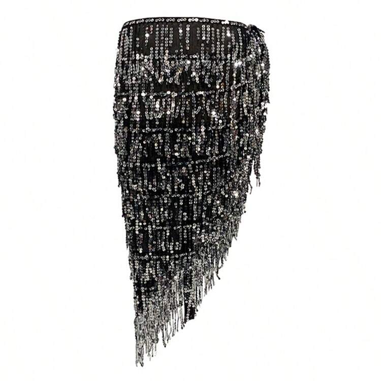 Nuevo Fular de cadera para danza del vientre con lentejuelas, cadena de cintura con flecos, adecuado para fiestas de danza y principiantes - Multicolor - Añade 14