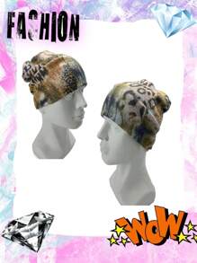 Y2K 风格无檐便帽，图案印花哥特式针织帽，户外保暖冬季男女通用，波西米亚条纹印花百搭休闲可爱腈纶针织帽，适合所有季节 - A - 查看 1