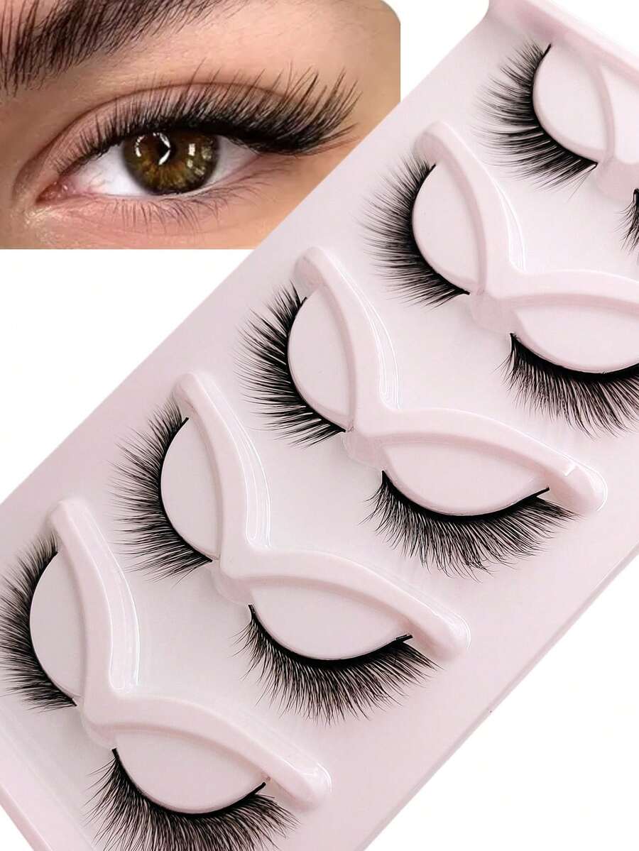 Asiteo 5 Pairs Cat Eye False Eyelashes, Natural Style, Extended Outer Corner, Sexy 3D Faux Mink Lashes, Natural & Lengthening Full Strip Lashes, Makeup Eyelash Extensions - 黑色 - 查看 1
