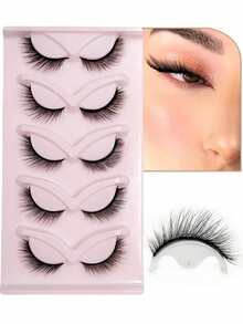 Asiteo 5 Pairs Cat Eye False Eyelashes, Natural Style, Extended Outer Corner, Sexy 3D Faux Mink Lashes, Natural & Lengthening Full Strip Lashes, Makeup Eyelash Extensions - 黑色 - 查看 2
