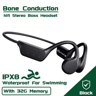 VAORLO Hot Swimming Bone Conduction Headphone Bluetooth 5.3 Hifi Stereo Bass Music Bone Conduction Wireless Headphone Built-In (32G) Memory MP3 Music Player IPX8 Waterproof Swimming Diving Headset Ear-Hook Sports Noise Reduction Cycling Fitness Earphone With Microphone Compatible With Mobile Phones, Laptops And Desktop Computers