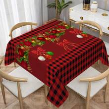 1 pieza Mantel con estampado de cuadros navideños - Impermeable, resistente al aceite y al calor, de poliéster tejido a máquina con forma rectangular para la mesa de comedor y la mesa de café - Multicolor - Ver 9