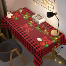 1 pieza Mantel con estampado de cuadros navideños - Impermeable, resistente al aceite y al calor, de poliéster tejido a máquina con forma rectangular para la mesa de comedor y la mesa de café - Multicolor - Ver 6