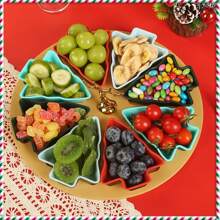 Charola en forma de árbol de Navidad para aperitivos festivos - Opción perfecta para restaurantes/hoteles. Platos y conjunto para dip en forma de árbol de Navidad, Plato para aperitivos navideños con charola, Plato para aperitivos, postre, ensalada de frutas desmontable, Charola para cubiertos - Opción perfecta para restaurantes - Multicolor - Ver 11