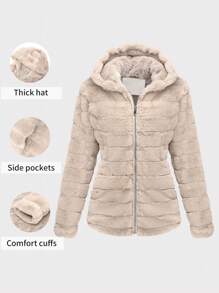 Risissida Women Hooded Faux Fur Jacket With Pockets - The Perfect Choice For Autumn/Winter - Beige - View 1