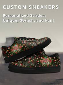 1 Pair Of Custom Christmas Gift Holiday Sandals With Personalized Name, Customized Santa Photo Sneakers, Custom Name Festive Sneakers, Unique Sneakers With Holiday Design, Tailored Photo Sneakers, Personalized Sneakers For Him And Her, Custom Casual Footwear, Ideal Christmas Gift For Mom/Dad/Her/Him/Girlfriend/Boyfriend/Wife/Husband/Friend. - Black - View 2