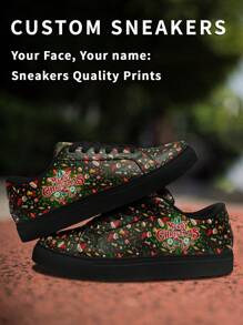 1 Pair Of Custom Christmas Gift Holiday Sandals With Personalized Name, Customized Santa Photo Sneakers, Custom Name Festive Sneakers, Unique Sneakers With Holiday Design, Tailored Photo Sneakers, Personalized Sneakers For Him And Her, Custom Casual Footwear, Ideal Christmas Gift For Mom/Dad/Her/Him/Girlfriend/Boyfriend/Wife/Husband/Friend. - Black - View 3